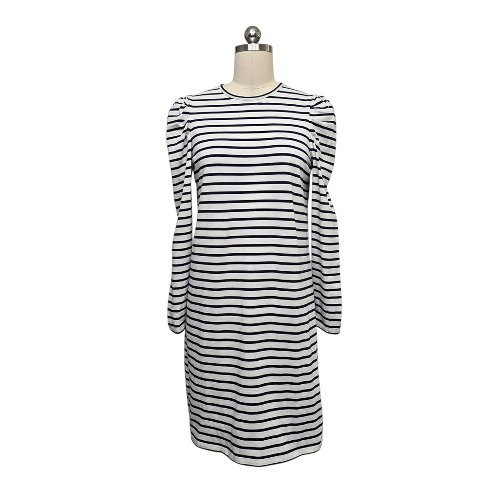 Boden Womens Navy White Striped Puff Sleeve Cotton Jersey Dress US Size 8R